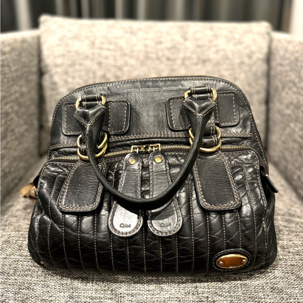 Chloe Vintage Quilted Bay Bag Black Leather Satchel